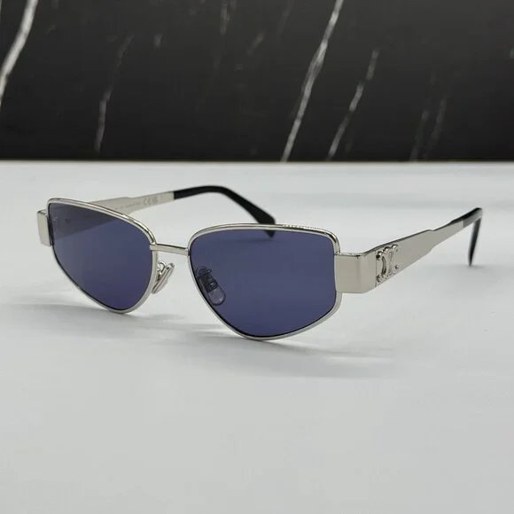 NEW CELINE CL40293U 16V SILVER BLUE WOMEN SUNGLASSES CELINE CELINE Triomphe CL40293U women Silver Cat Eye Sunglasses  main image 2